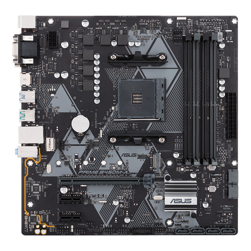 PRIME B450M-A/CSM motherboard, front view 