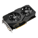 Dual GeForce GTX 1660 SUPER OC Edition 6GB GDDR6 EVO graphics card, front angled view, highlighting the fans, I/O ports