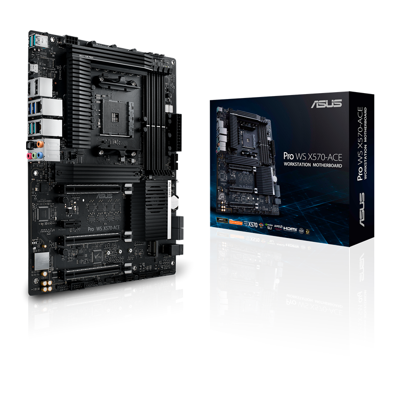 Pro WS X570-ACE motherboard, packaging and motherboard