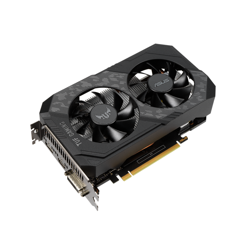 TUF Gaming GeForce GTX 1650 OC Edition 4GB GDDR6 graphics card, front angled view
