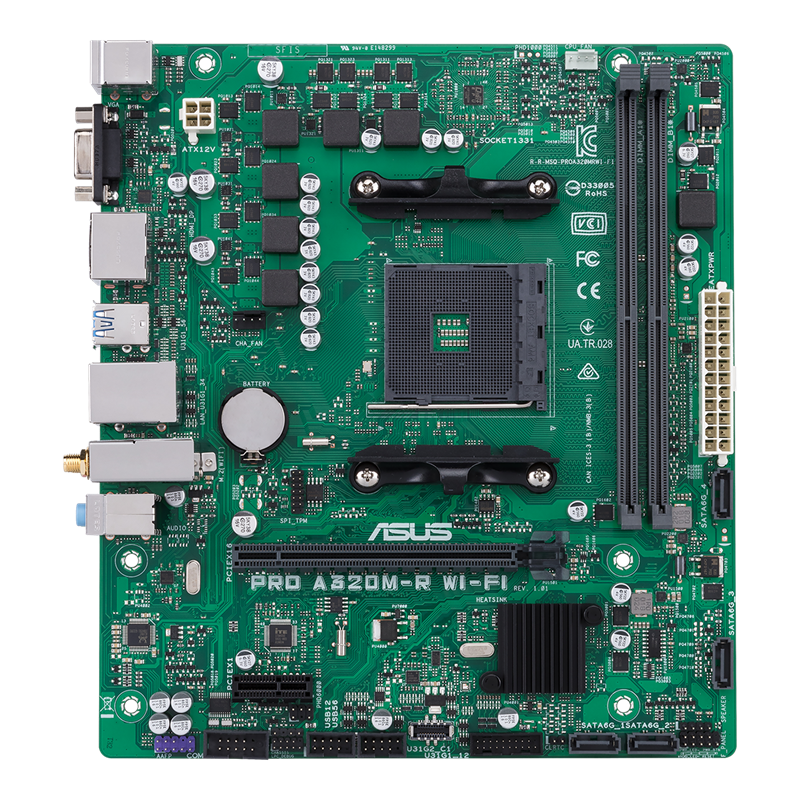 PRO A320M-R WI-FI motherboard, front view 
