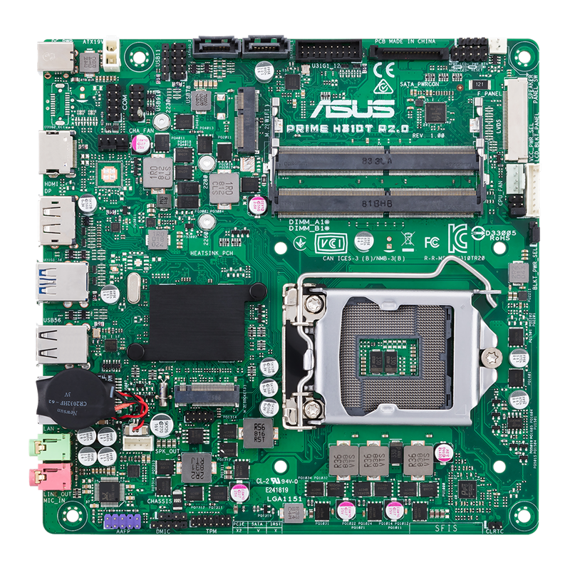 PRIME H310T R2.0/CSM motherboard, front view 
