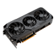 ASUS TUF Gaming X3 Radeon RX 5700 EVO graphics card, front angled view, highlighting the fans, I/O ports