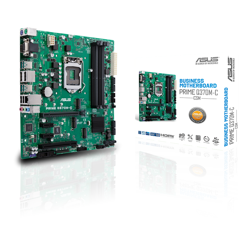 PRIME Q370M-C/CSM motherboard, packaging and motherboard