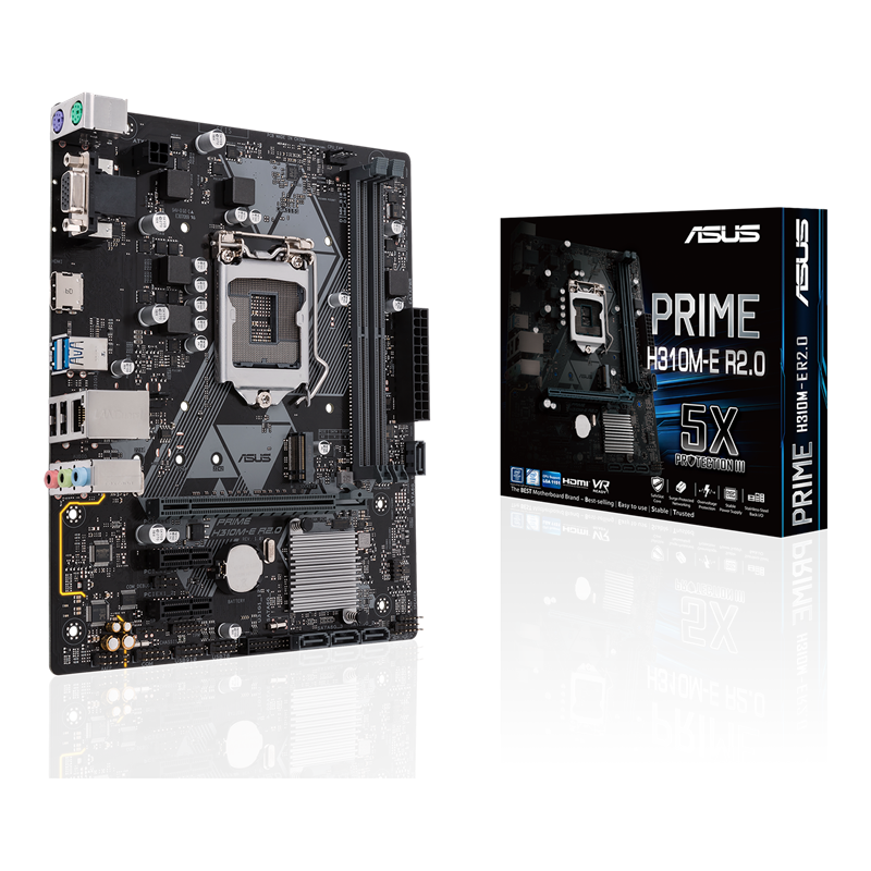 PRIME H310M-E R2.0 front view, with color box
