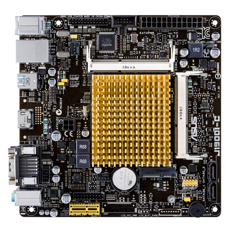 J1900I-C motherboard, front view 