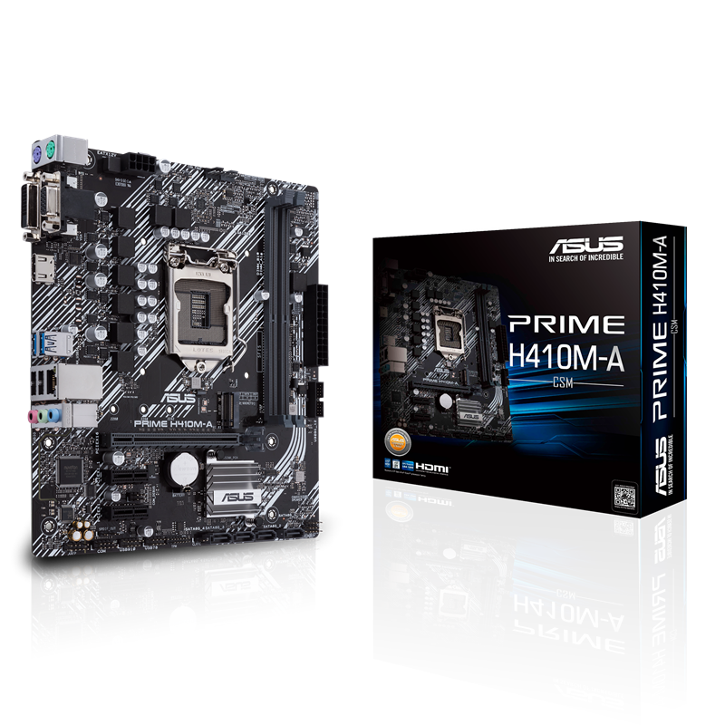 PRIME H410M-A/CSM motherboard, packaging and motherboard