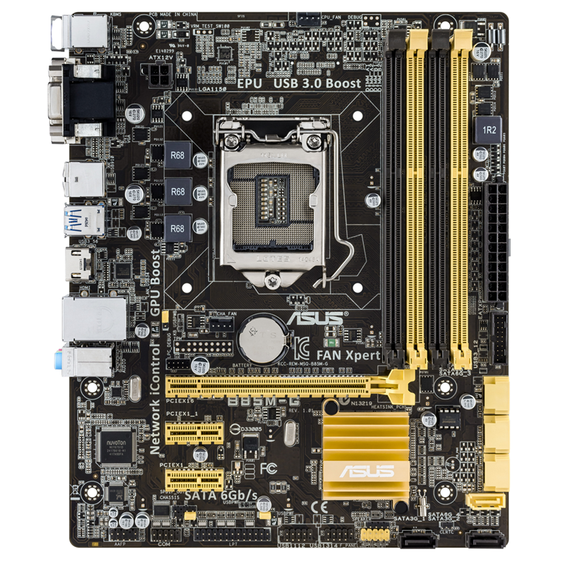 B85M-G motherboard, front view 
