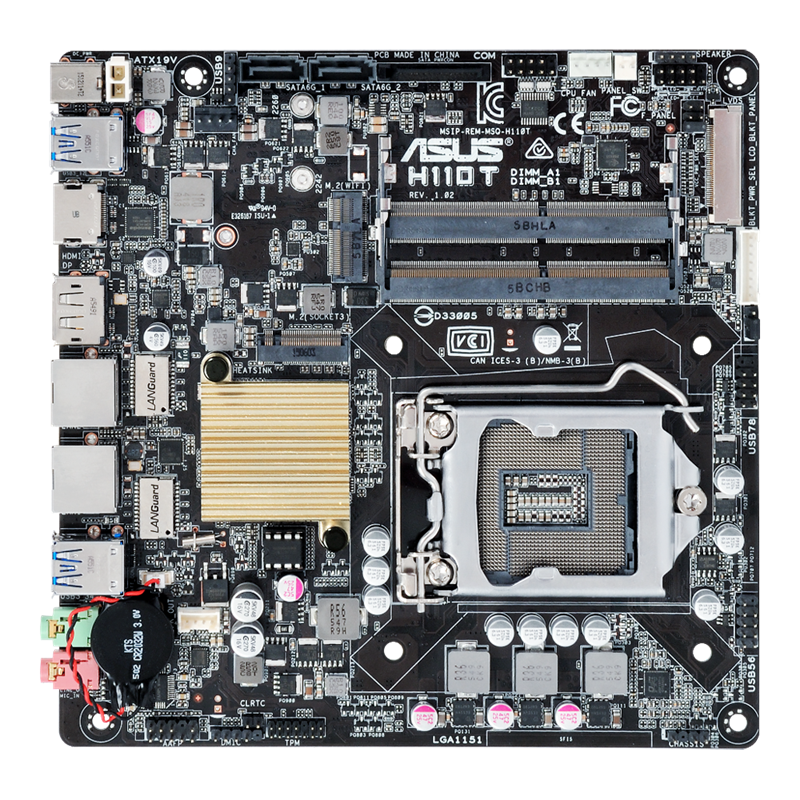 H110T motherboard, front view 