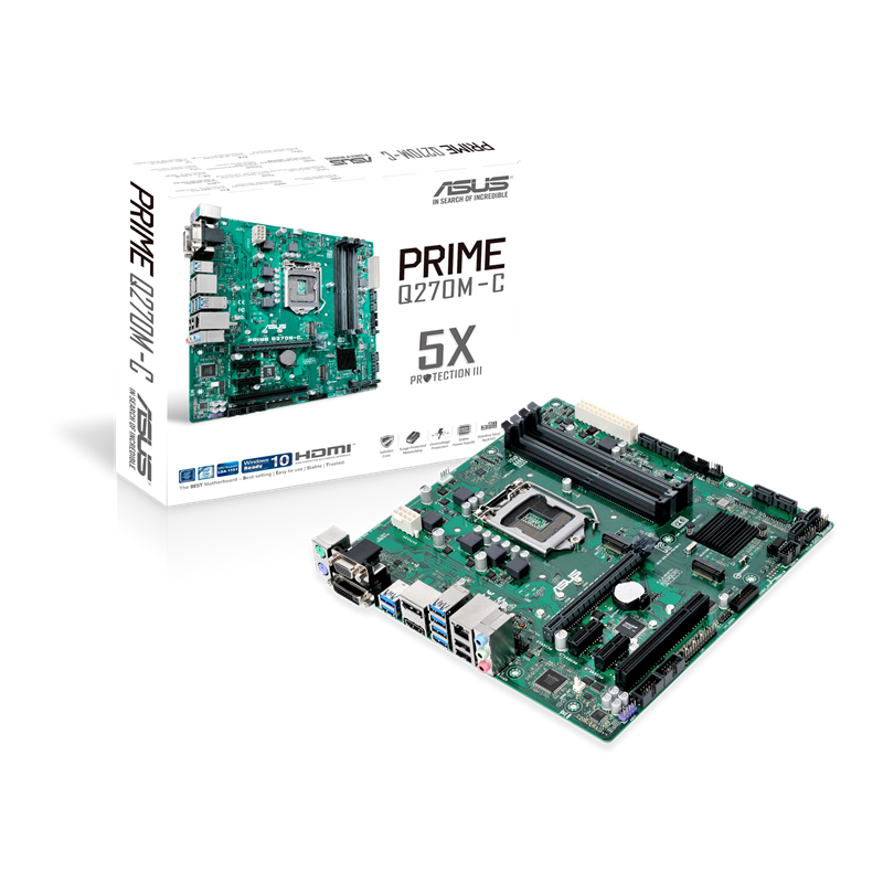 PRIME Q270M-C motherboard, packaging and motherboard
