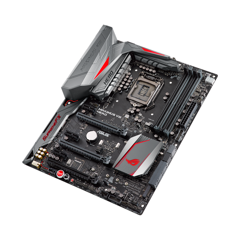 MAXIMUS VIII HERO motherboard, 45-degree right side view 
