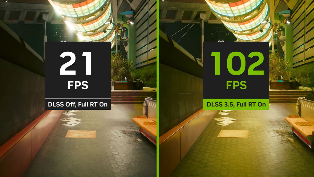 Comparaison du gameplay de Cyberpunk 2077 avec NVIDIA DLSS activé/désactivé