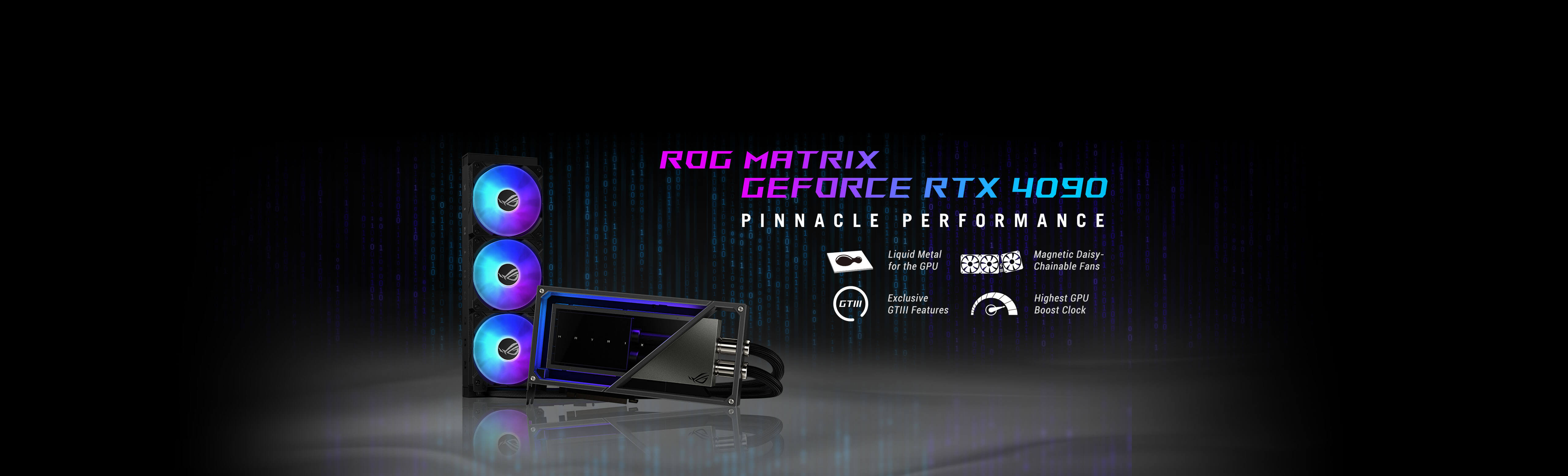 ROG Matrix GeForce RTX™ 4090 Grafikkarte mit Ada Lovelace Hintergrund