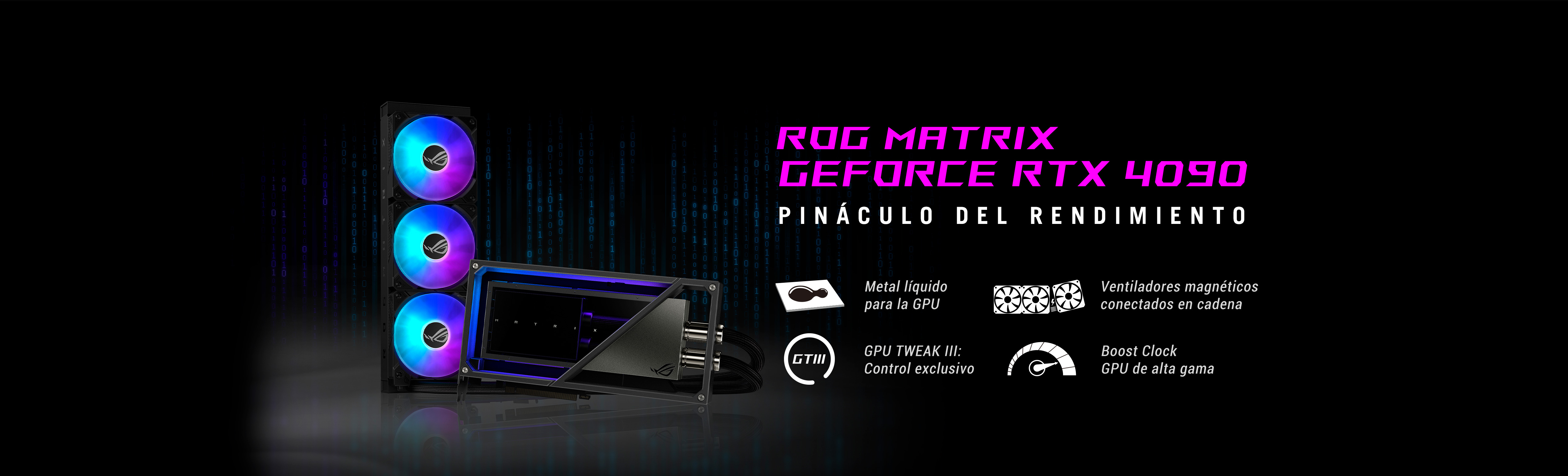 Tarjeta gráfica ROG Matrix GeForce RTX™ 4090 con fondo de Ada Lovelace