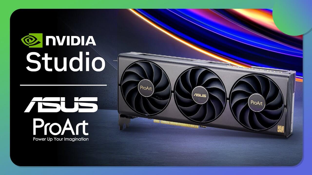 ProArt 40 series graphics card with NVIDIA Studio and ASUS ProArt logos