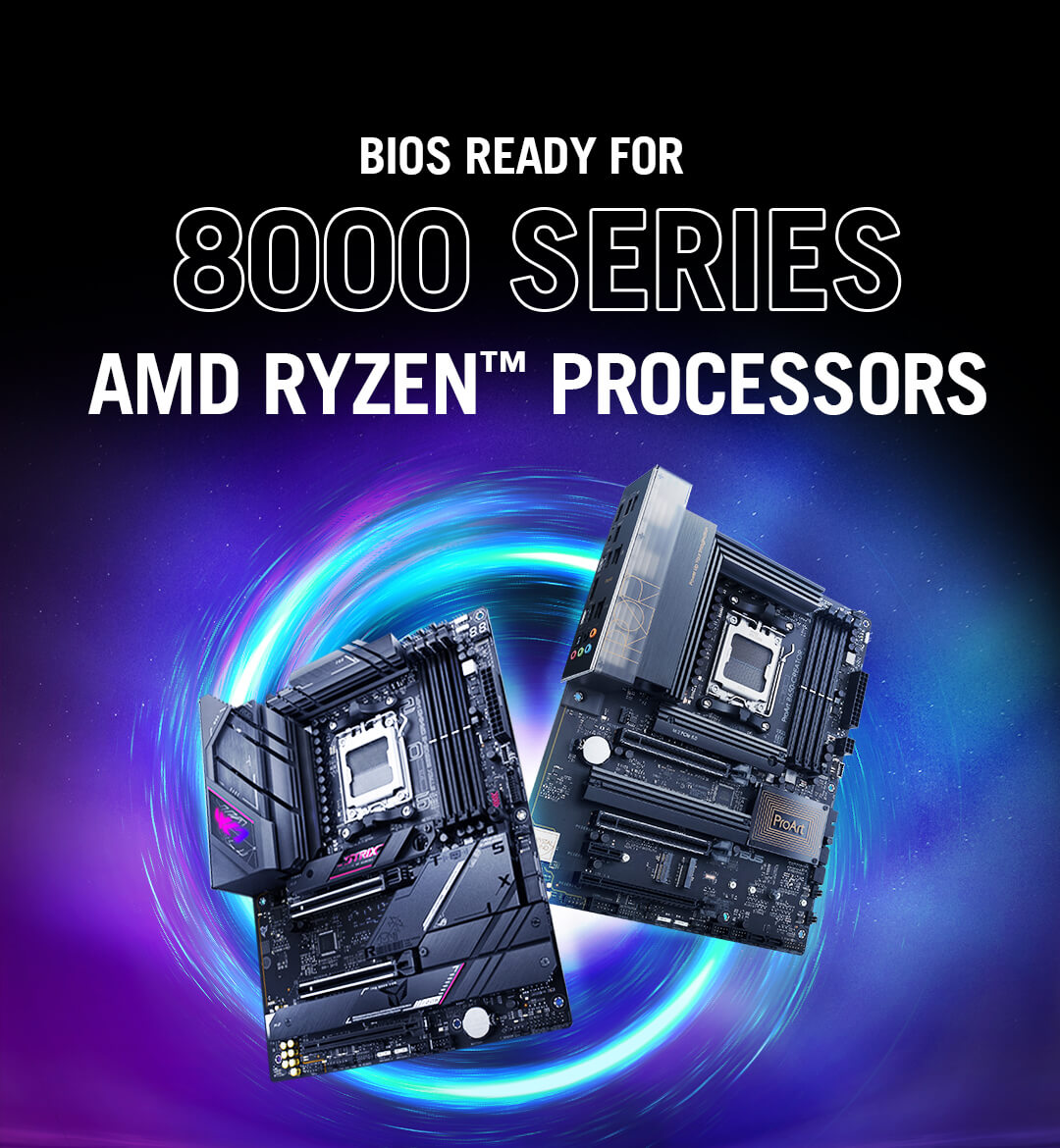 Two B650 motherboards image with BIOS Ready for 8000 Series AMD Ryzen™ Processors