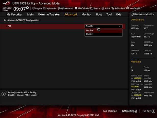 Screenshot der Seite Advanced\PCH-FW Configuration