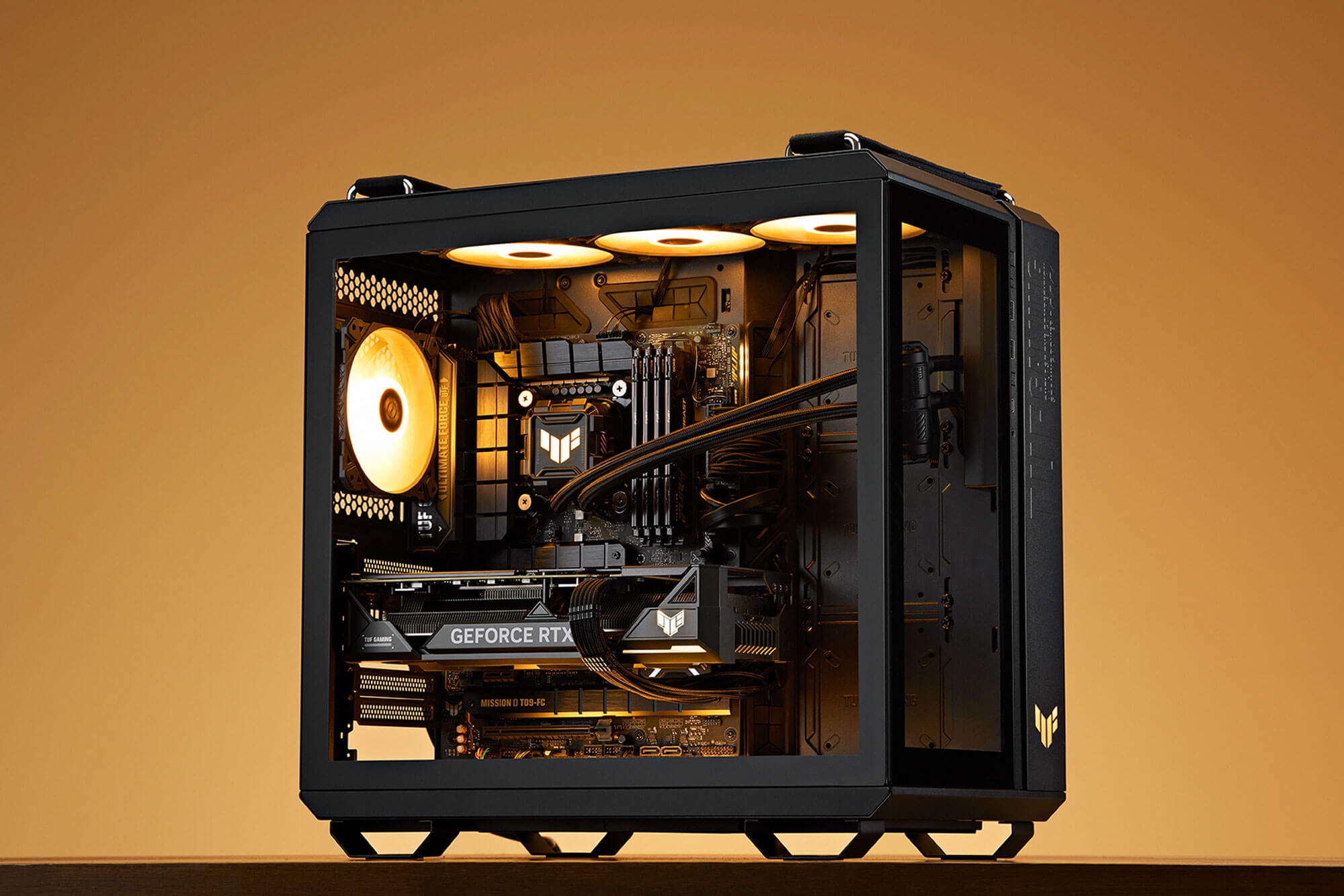 Front view photo of the TUF as Nails PC build