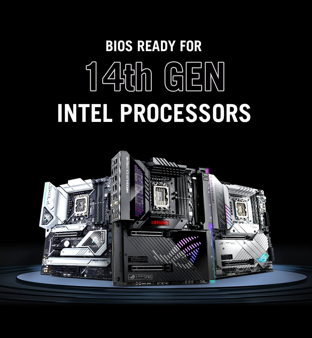 Afbeelding drie Z790 moederborden met BIOS Ready voor 14e generatie processors