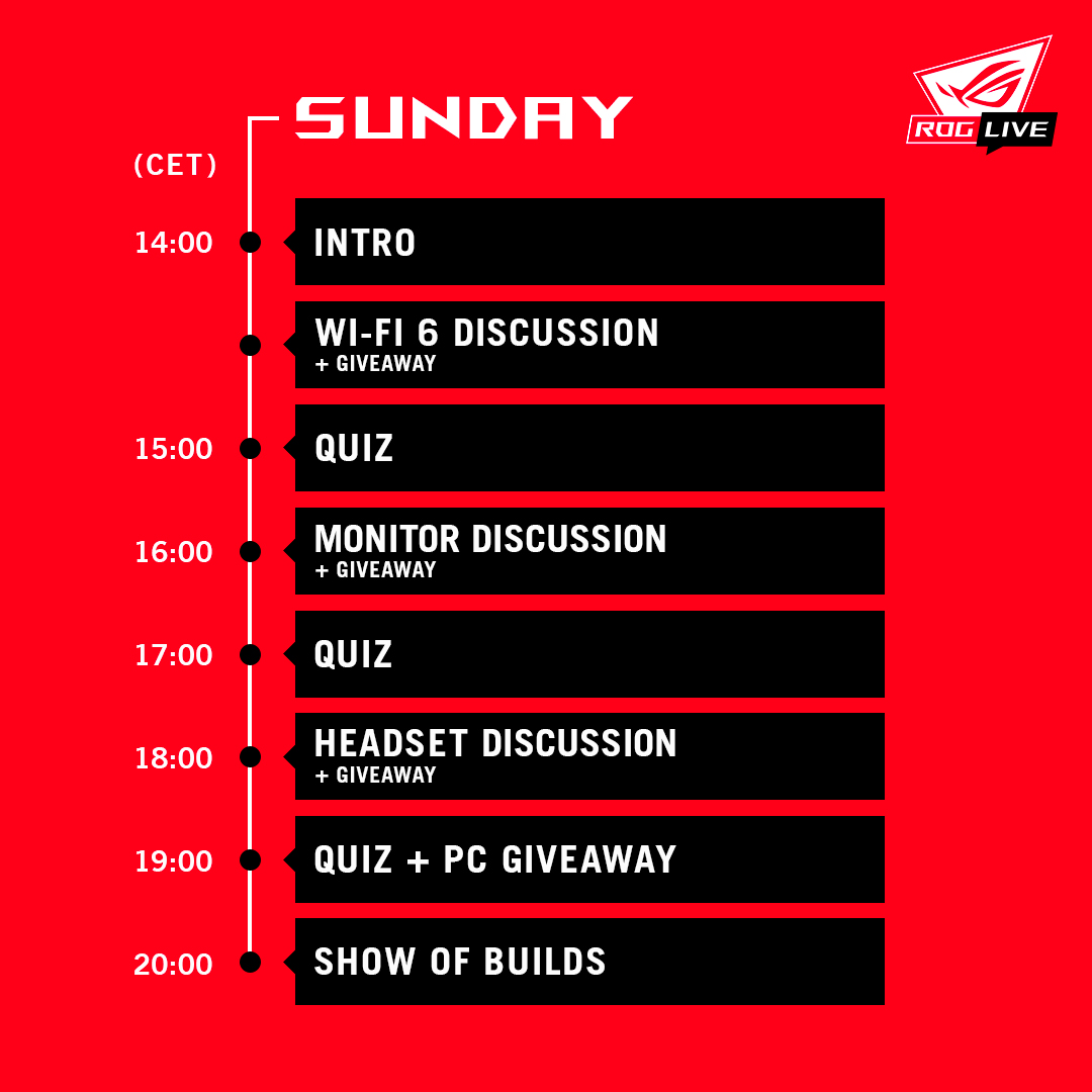 ROG LIVE schedule - Sunday