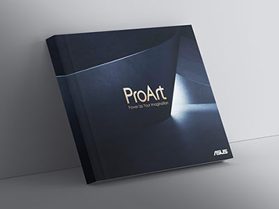 One ProArt brochure standing against a wall