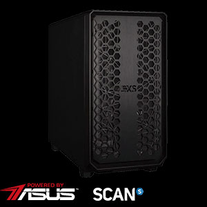 3XS Intel Core i9 13900K High-End Video Editing Workstation front view with Scan and Powered by ASUS logos