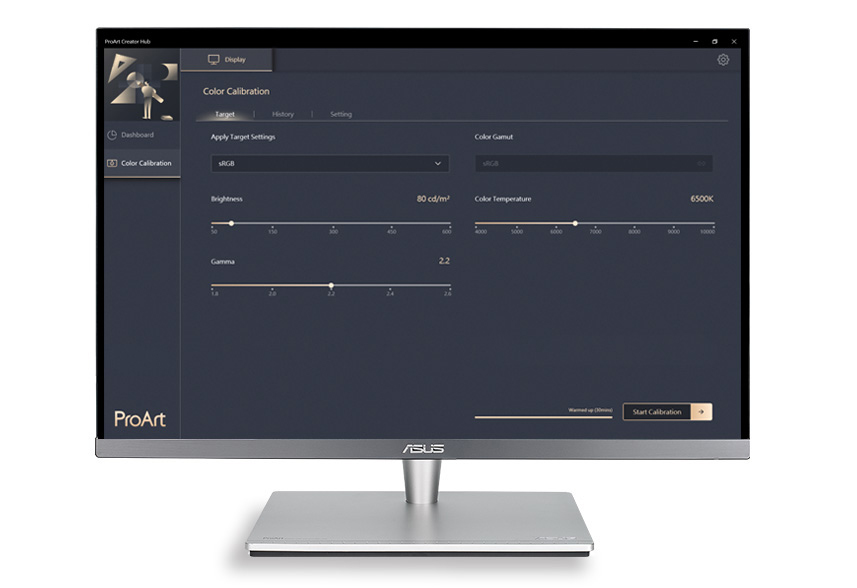 ASUS ProArt Calibration Technology achieves optimum color accuracy when working with different types of content with a variety of advanced setups