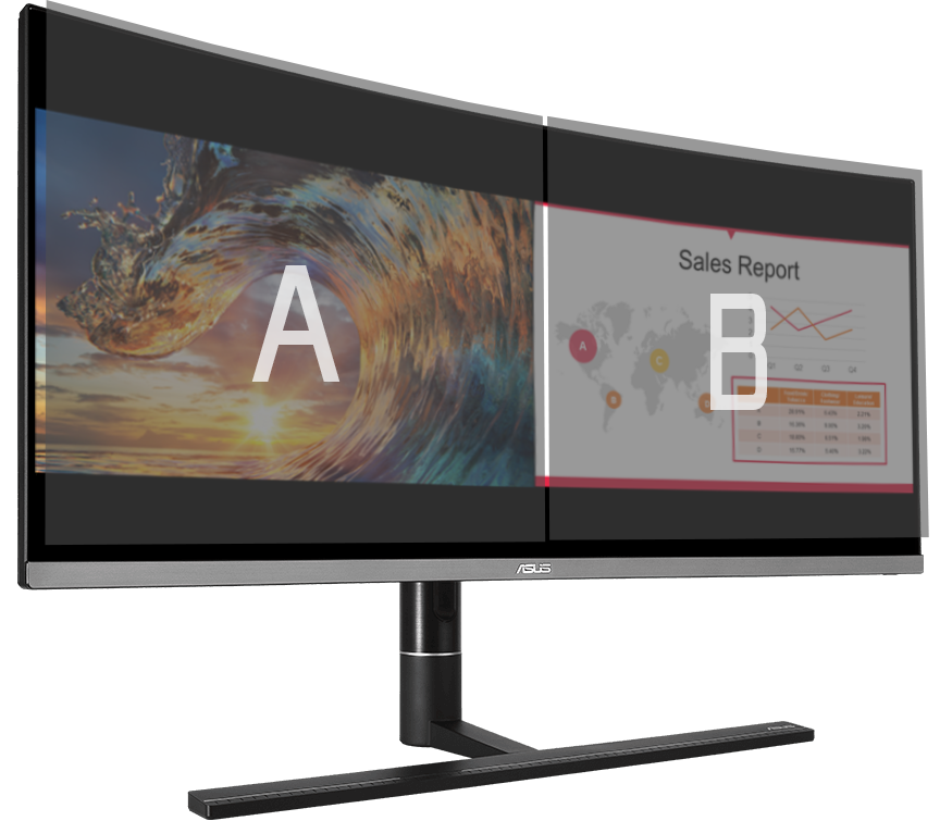 ProArt PA34VC can place multiple input sources side by side onscreen and configure each individual window's color settings.