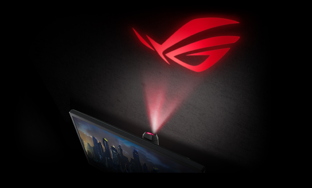 Image result for ROG Light Signal to Show Your Gaming Pride With a built-in ROG Light Signal in its stand, ROG Swift PG27UQ lets you cast the ROG logo onto the wall to show your gaming spirit and create the perfect atmosphere for your gaming setup.