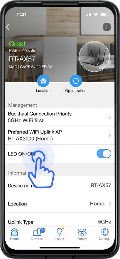 Phone screen shows user interface of ASUS Router App
