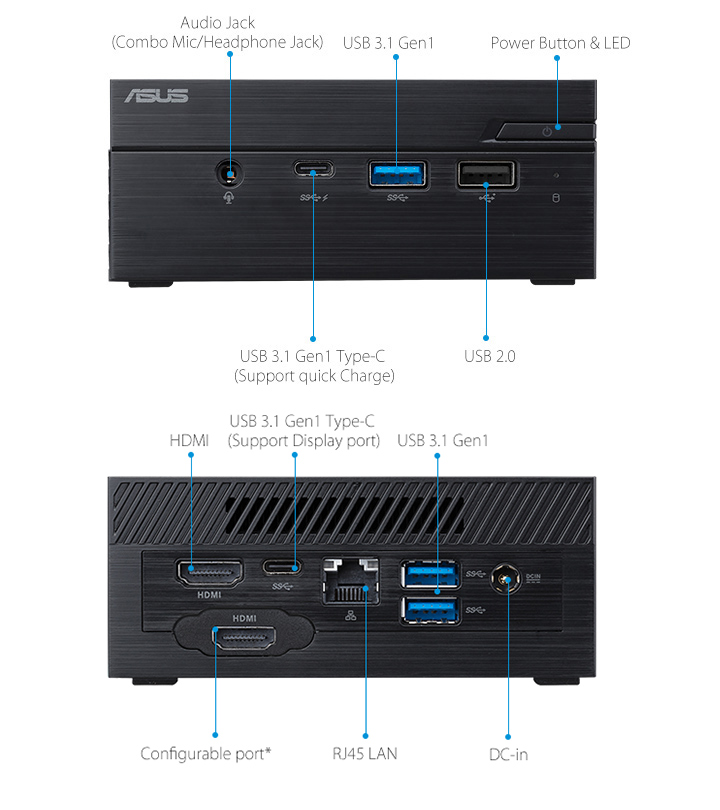 ASUSPRO PN60-Business mini PC- hdmi- USB 3.1- serial port and ASUSPRO PN60-Business mini PC-ODD-Wirelss Antenna